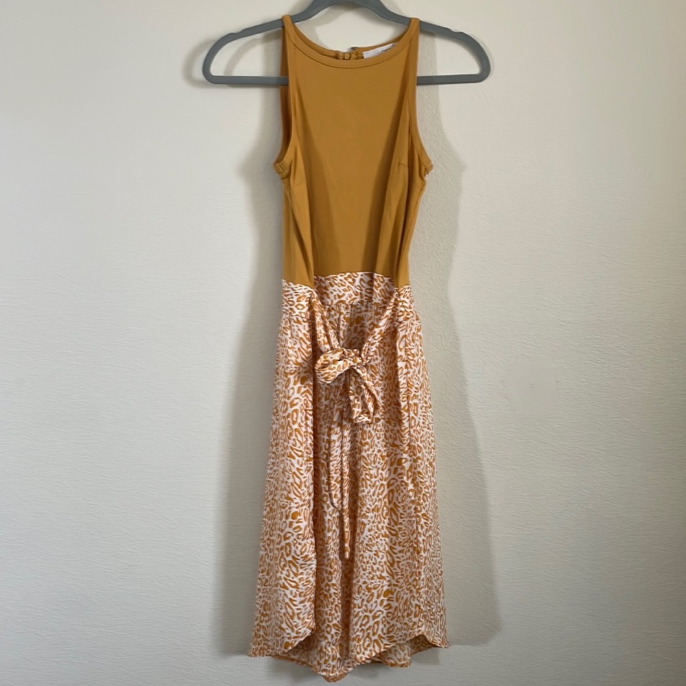 Petite loft, golden cream dress